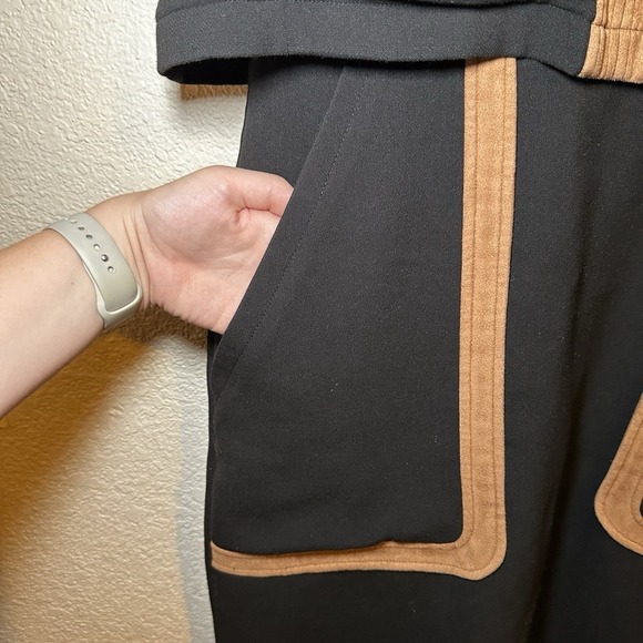 Toccin Women's 12 Two-Tone Faux Suede Short Sleeve Overlay Dress Black Sheath - Picture 3 of 12